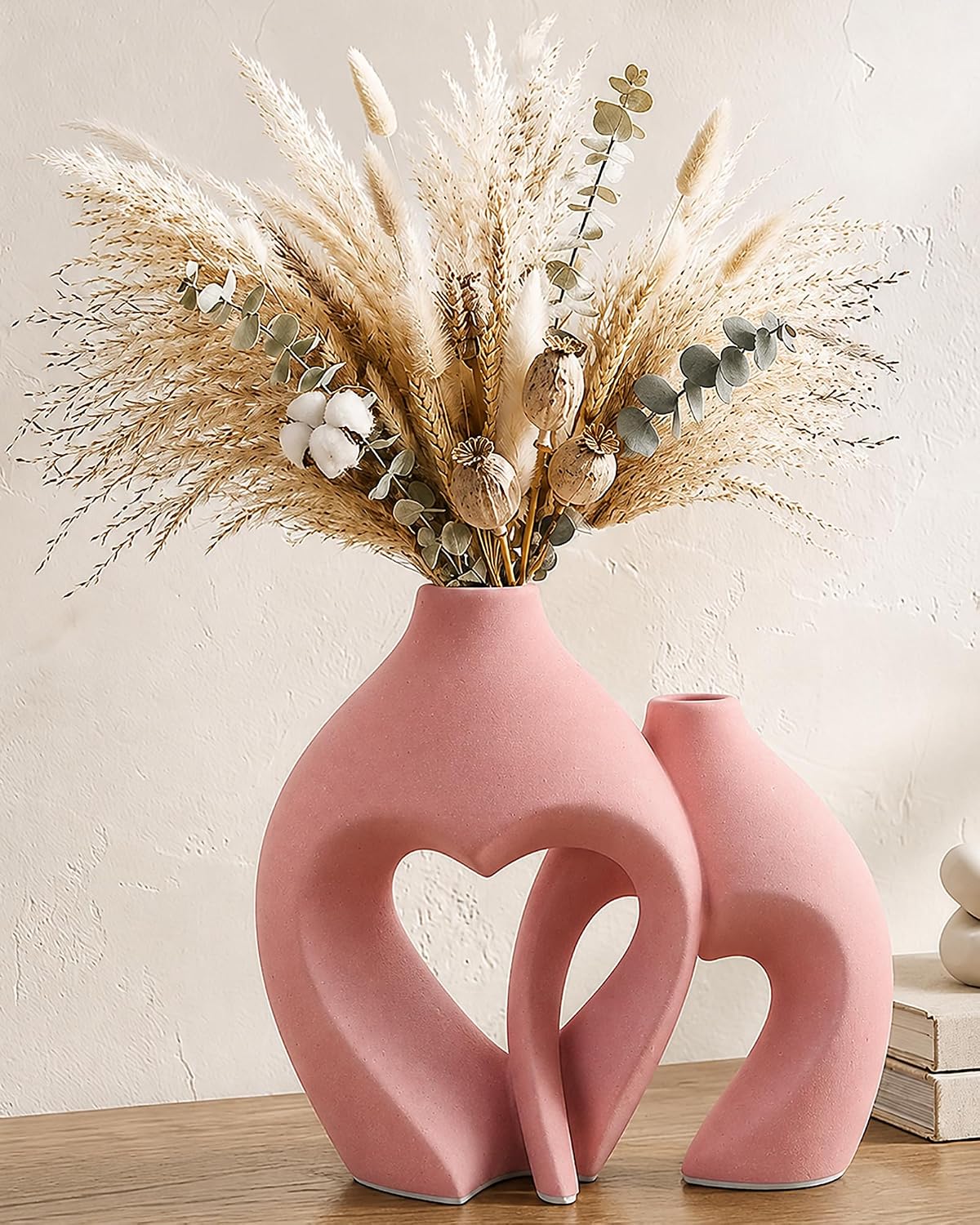 Modern Ceramic Flower Vase Home Living Room Table Decor Heart Shaped Vase Set of 2