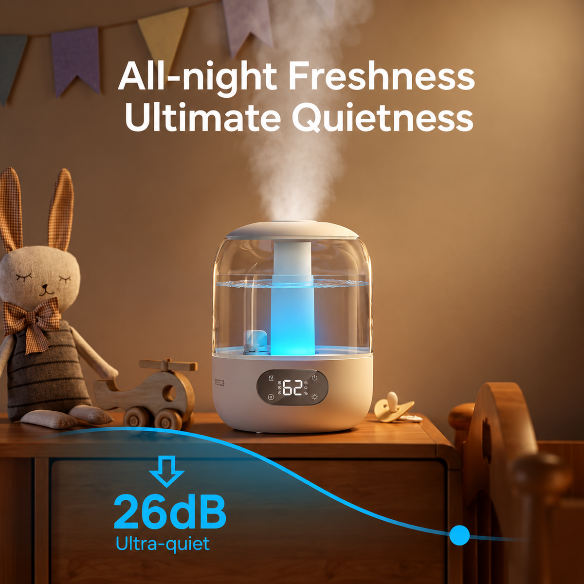 3L Humidifiers for Bedroom, 30H Runtime, 26 dB Quiet