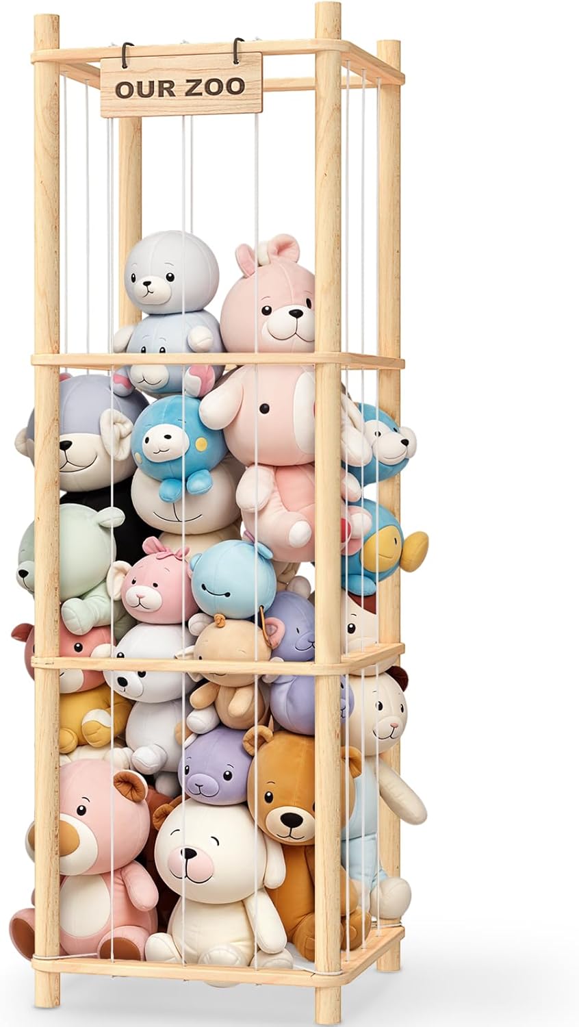 Stuffed Animal Storage & Organizer, Wooden Toy Holder Zoo for Kids Bedroom