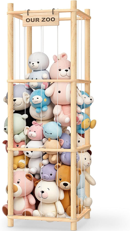 Stuffed Animal Storage & Organizer, Wooden Toy Holder Zoo for Kids Bedroom