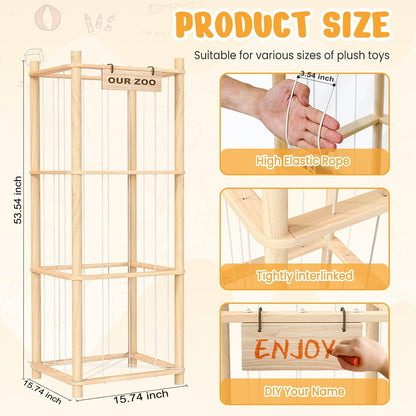 Stuffed Animal Storage & Organizer, Wooden Toy Holder Zoo for Kids Bedroom