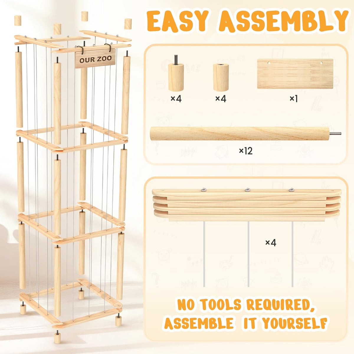 Stuffed Animal Storage & Organizer, Wooden Toy Holder Zoo for Kids Bedroom