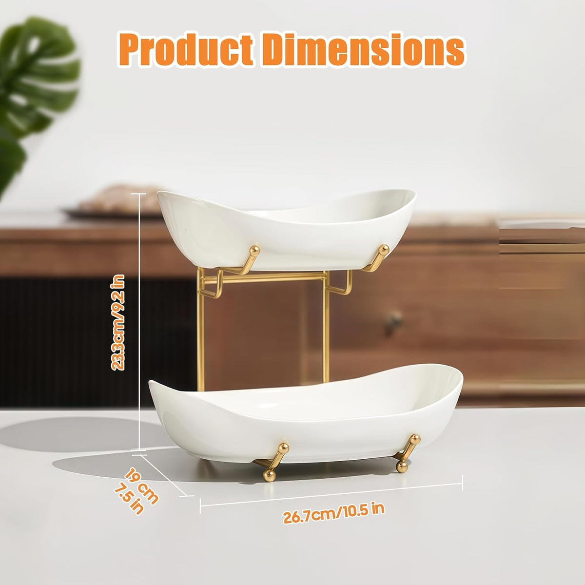 2 Tier Fruit Bowl, Ceramic Fruit Basket for Kitchen Counter