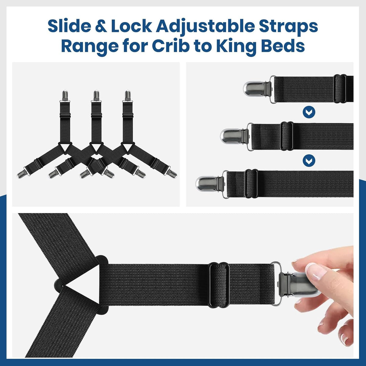 Bedroom Adjustable Bed Sheet Clips & Corner Fasteners, 4 Pack