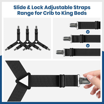 Bedroom Adjustable Bed Sheet Clips & Corner Fasteners, 4 Pack