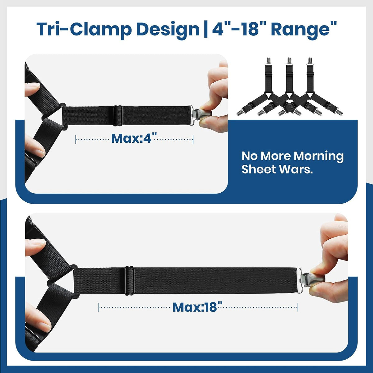 Bedroom Adjustable Bed Sheet Clips & Corner Fasteners, 4 Pack