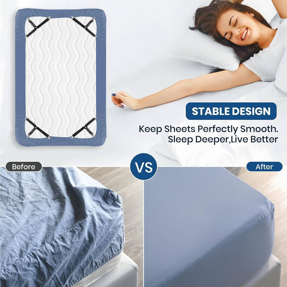 Bedroom Adjustable Bed Sheet Clips & Corner Fasteners, 4 Pack
