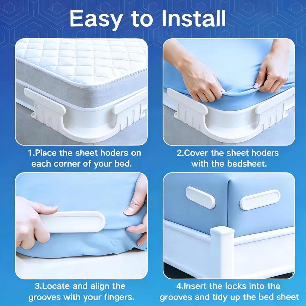 Pack of 4 Bed Sheet Holders for Corners Lock Sheet Holders