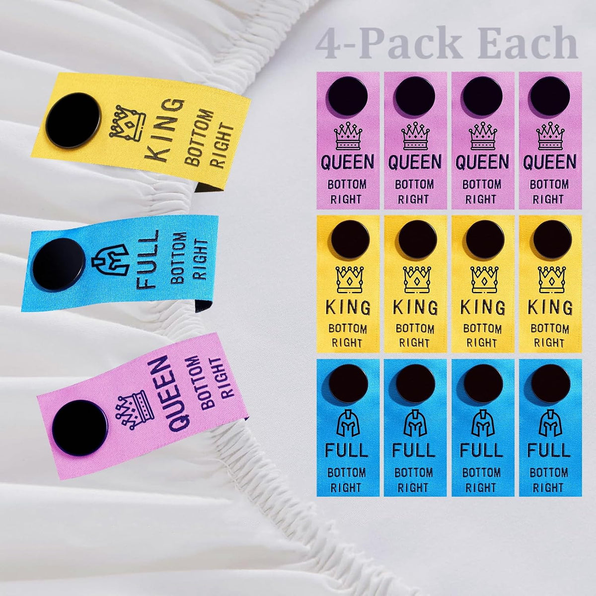 12pcs Color-Coded Bed Sheet Labels