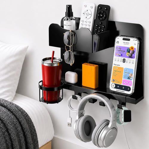 Metal Bedside Wall Shelf, No Drill Floating Bedside Shelf Wall Organizer