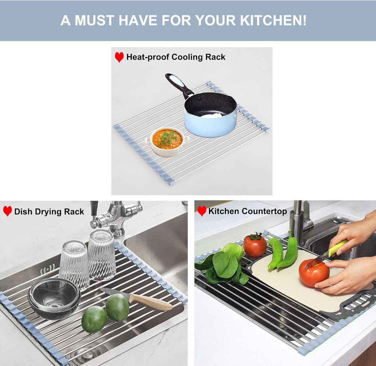 Over The Sink Dish Drying Rack, Roll Up Dish Drying Rack Kitchen Dish Rack