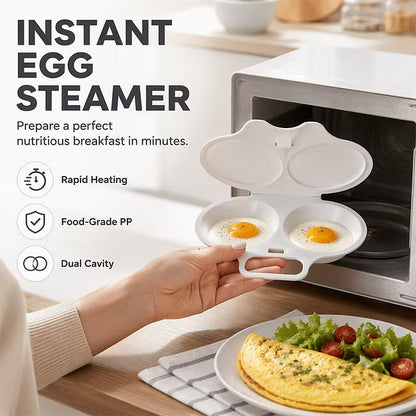 Microwave Dual-Cavity Egg Poacher with Lid & Handle