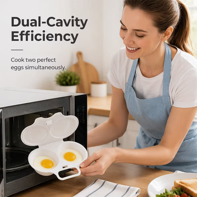 Microwave Dual-Cavity Egg Poacher with Lid & Handle