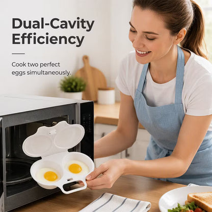 Microwave Dual-Cavity Egg Poacher with Lid & Handle