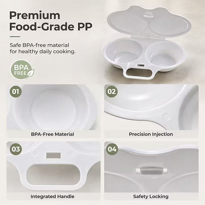 Microwave Dual-Cavity Egg Poacher with Lid & Handle