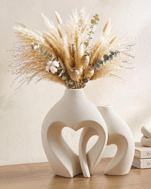 Modern Ceramic Flower Vase Home Living Room Table Decor Heart Shaped Vase Set of 2