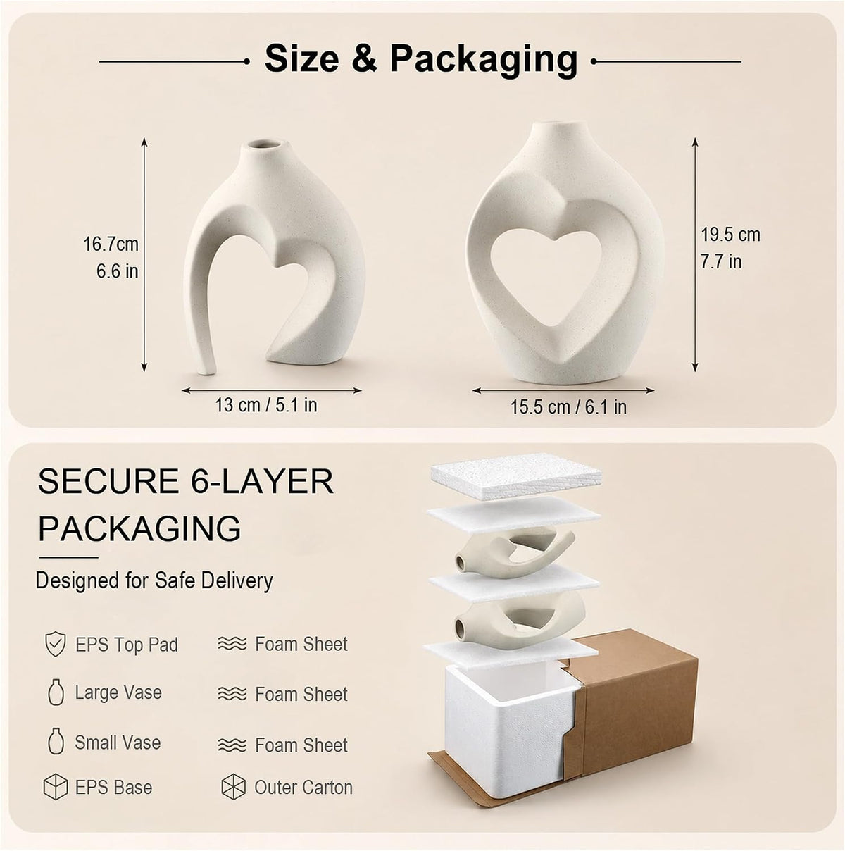 Modern Ceramic Flower Vase Home Living Room Table Decor Heart Shaped Vase Set of 2