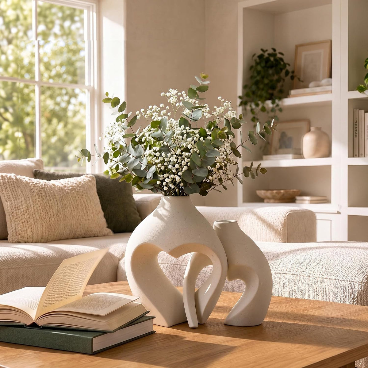 Modern Ceramic Flower Vase Home Living Room Table Decor Heart Shaped Vase Set of 2
