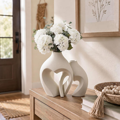 Modern Ceramic Flower Vase Home Living Room Table Decor Heart Shaped Vase Set of 2