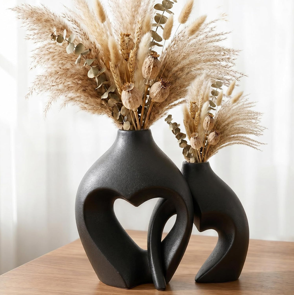 Modern Ceramic Flower Vase Home Living Room Table Decor Heart Shaped Vase Set of 2