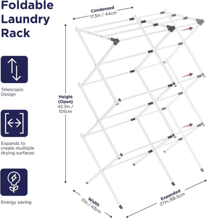 3 Tier Expandable Collapsing Foldable Laundry Rack for Air Drying Clothing