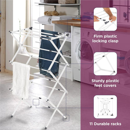 3 Tier Expandable Collapsing Foldable Laundry Rack for Air Drying Clothing