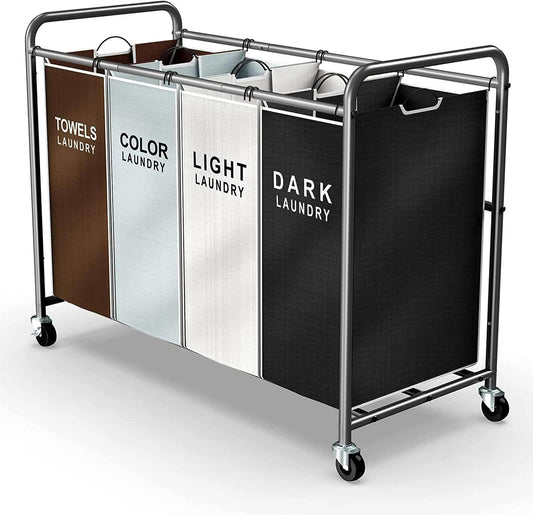 Laundry Hamper Sorter Cart, 4-Section Organizer with Lockable Wheels