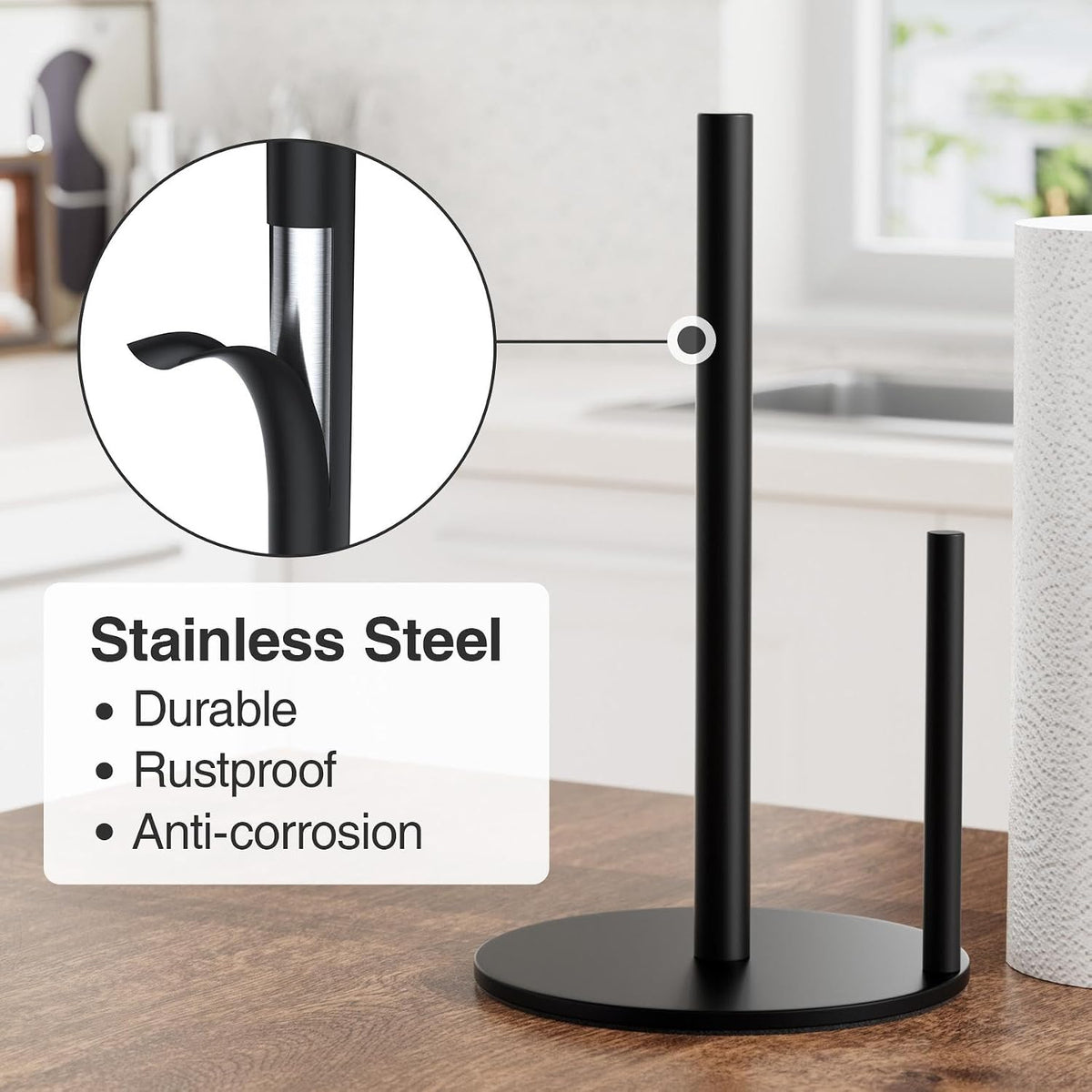 Paper Towel Holder Black Stainless Steel Kitchen Countertop Roll Organizer