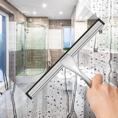 Stainless Steel Shower Squeegee for Shower Glass Door with 2 Adhesive Hooks, Bathroom Cleaner Tool