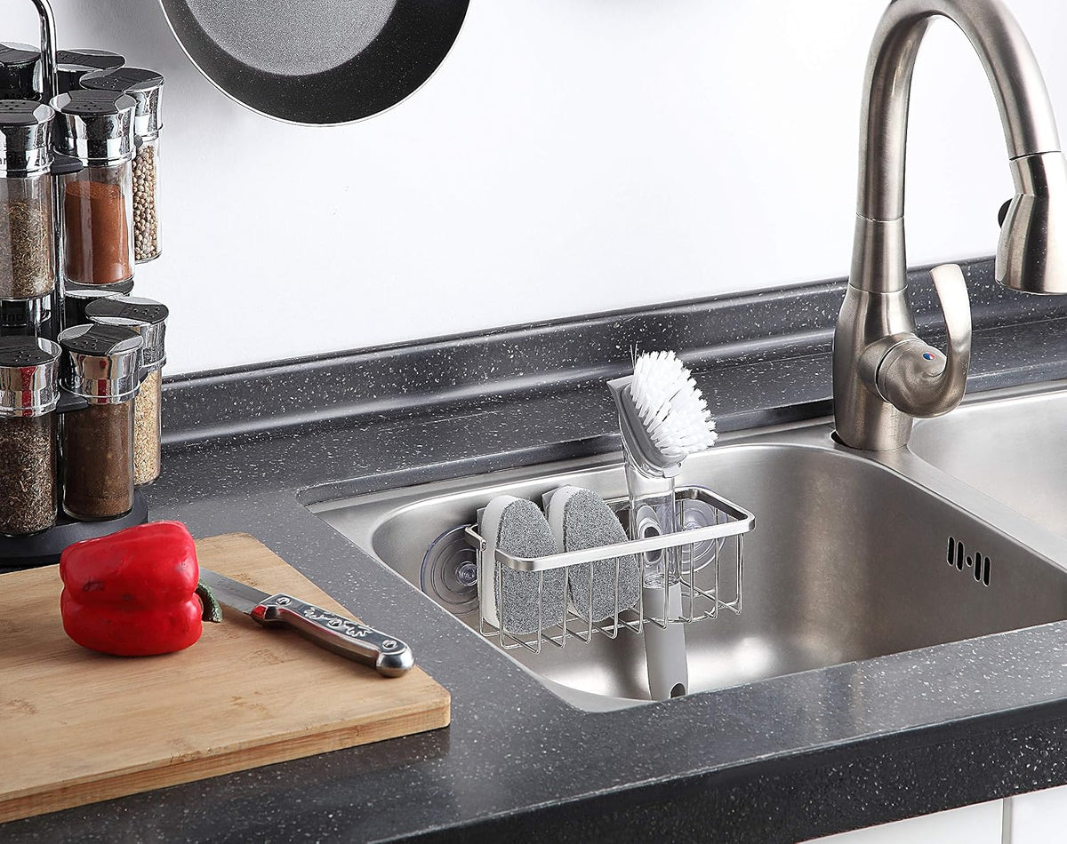 Kitchen & Bathroom Sink Sponge Holder Organizer with Adhesive Mount