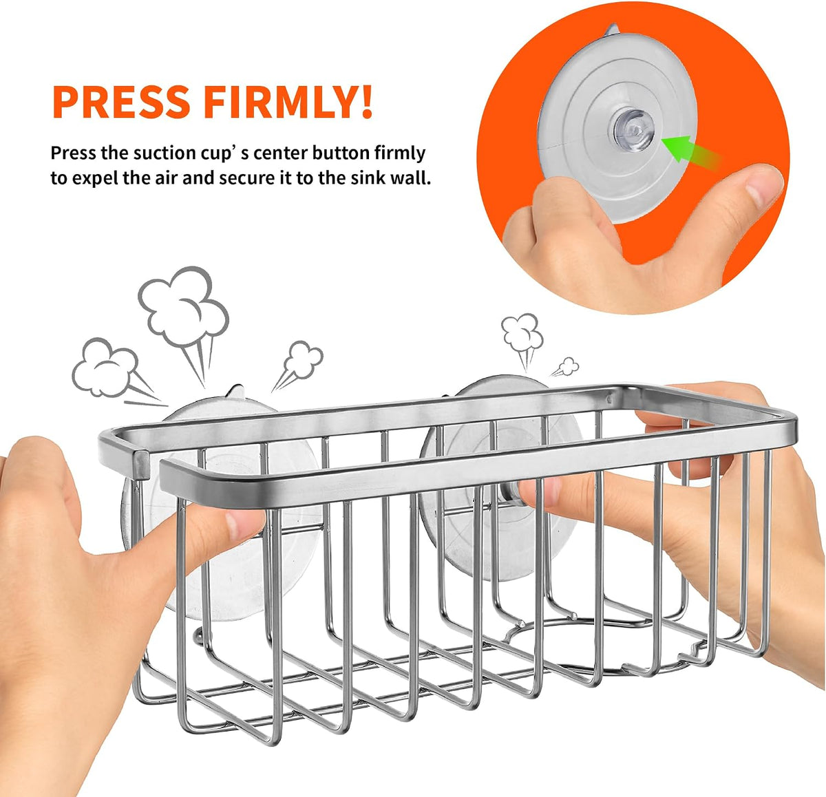 Kitchen & Bathroom Sink Sponge Holder Organizer with Adhesive Mount