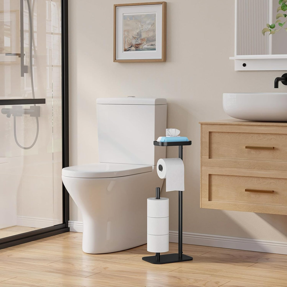 Bathroom Metal Toilet Paper Holder Free Standing