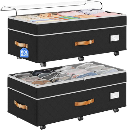 80L 2 Pack Adjustable Under Bed Storage with Wheels