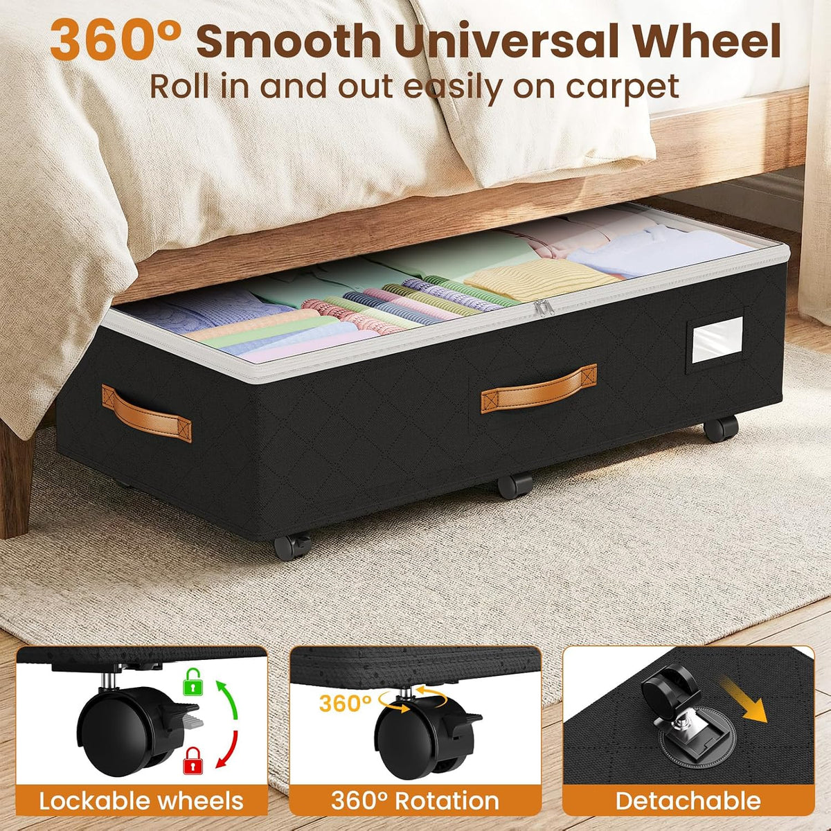 80L 2 Pack Adjustable Under Bed Storage with Wheels