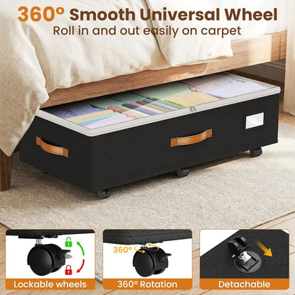 80L 2 Pack Adjustable Under Bed Storage with Wheels