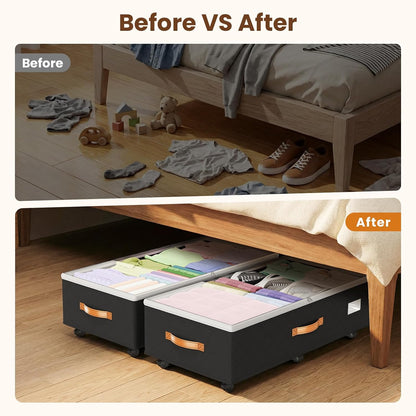 80L 2 Pack Adjustable Under Bed Storage with Wheels