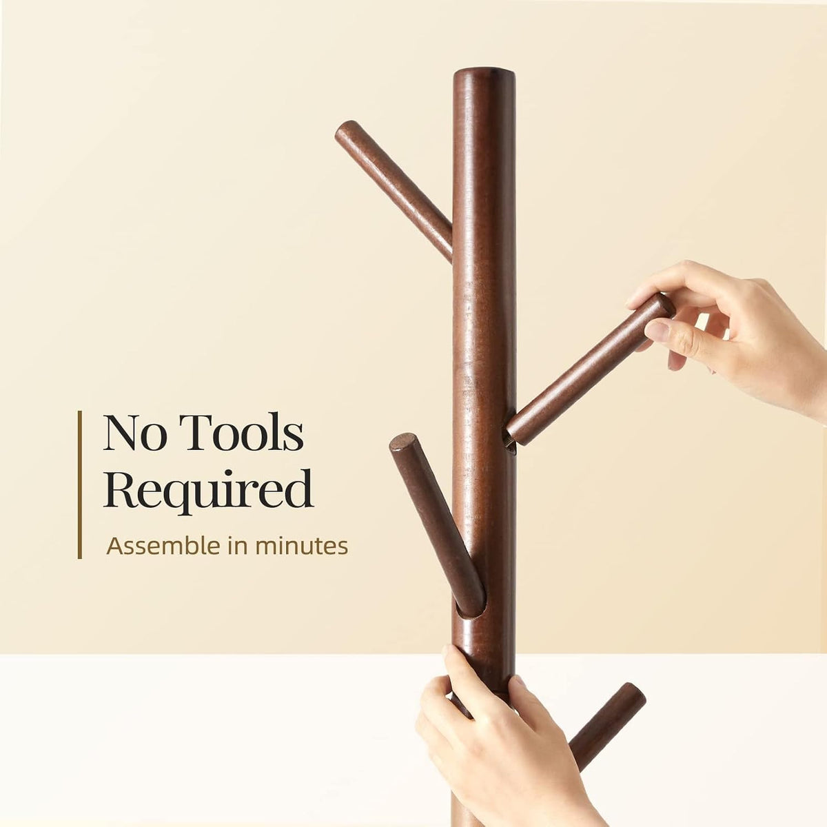 Living Room Solid Wooden Coat Rack Freestanding with 8 Hooks