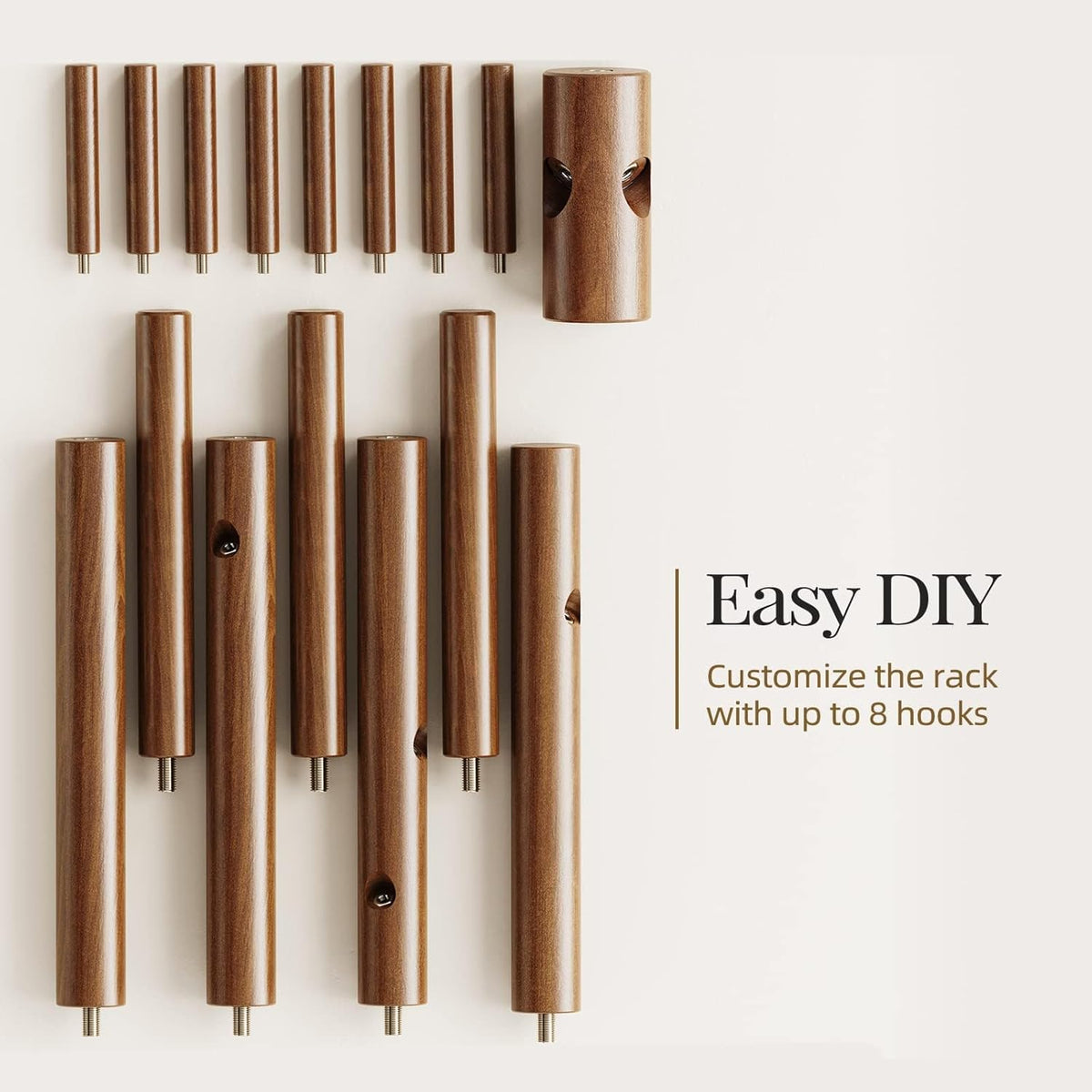 Living Room Solid Wooden Coat Rack Freestanding with 8 Hooks