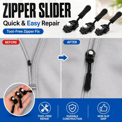 Instant and Reusable Zipper Repair Kit | Universal No-Sew Slider Replacement for Jackets, Sleeping Bags, Tents and Duffel Bags |