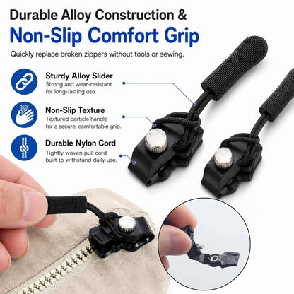 Instant and Reusable Zipper Repair Kit | Universal No-Sew Slider Replacement for Jackets, Sleeping Bags, Tents and Duffel Bags |