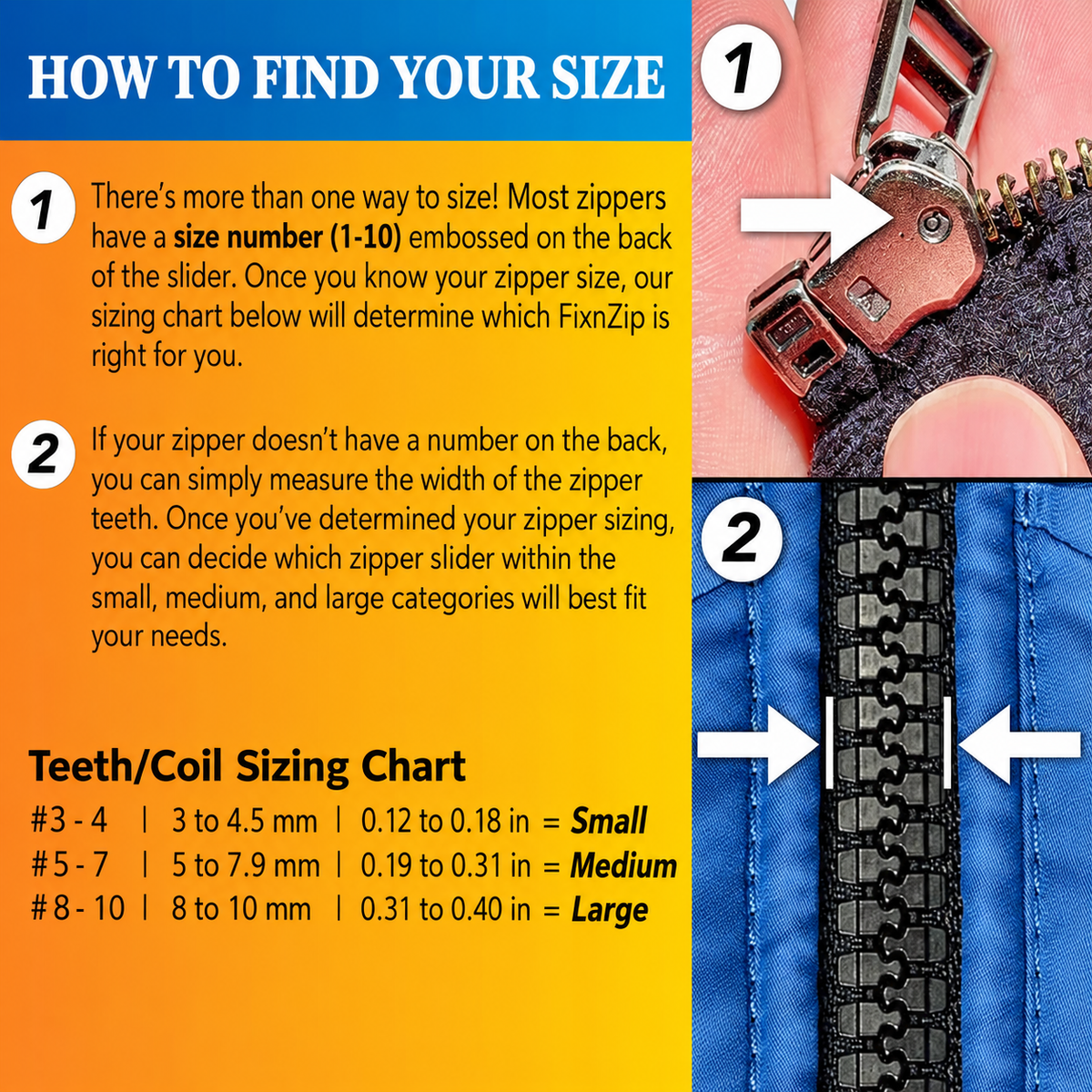 Instant and Reusable Zipper Repair Kit | Universal No-Sew Slider Replacement for Jackets, Sleeping Bags, Tents and Duffel Bags |