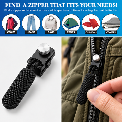 Instant and Reusable Zipper Repair Kit | Universal No-Sew Slider Replacement for Jackets, Sleeping Bags, Tents and Duffel Bags |