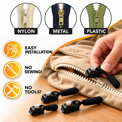 Instant and Reusable Zipper Repair Kit | Universal No-Sew Slider Replacement for Jackets, Sleeping Bags, Tents and Duffel Bags |